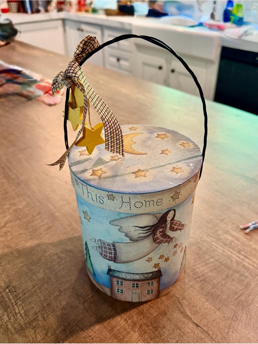 Folk Art Angel Home Accent Canister - Blue